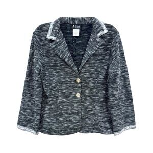 Y2K Knit Blazer Cardigan Lace Trim Fitted Vintage Style Black White Small Medium